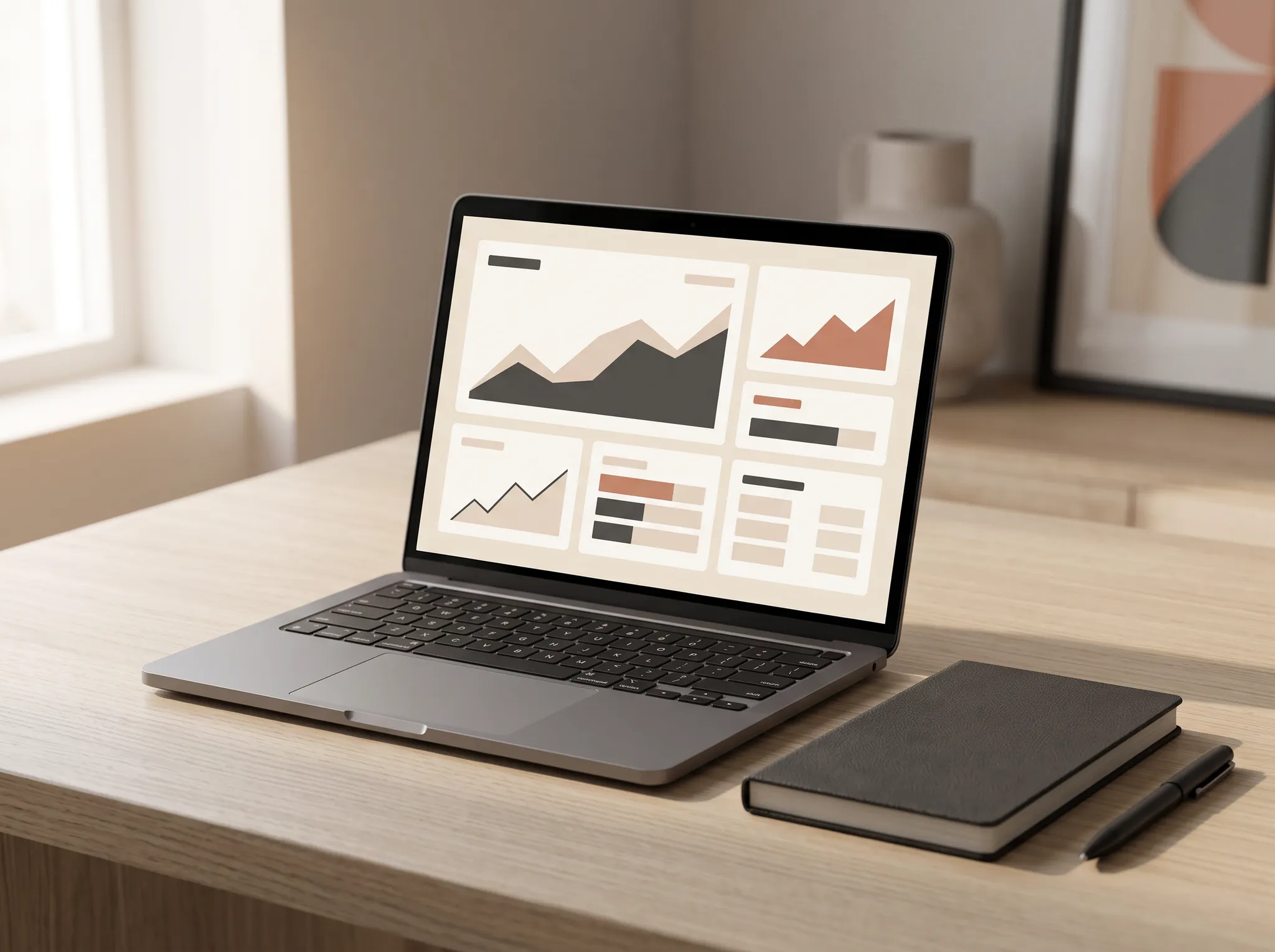 Laptop displaying a clean operational analytics dashboard