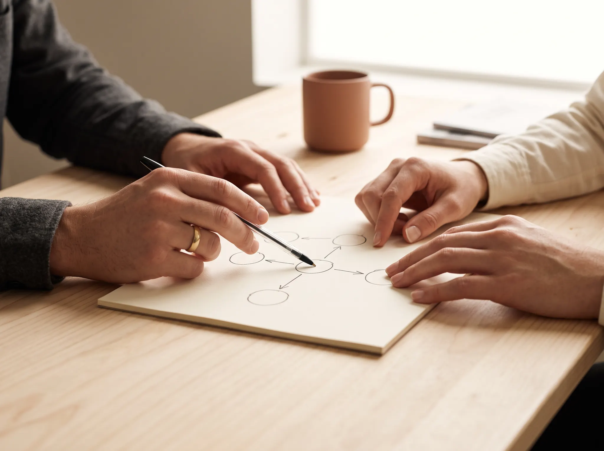 People mapping a business problem together on paper